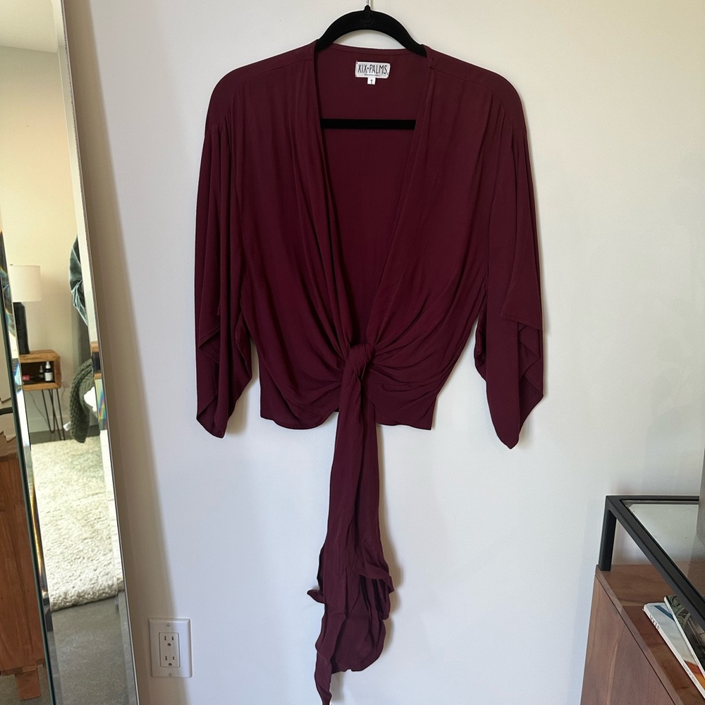 XIX Palms Maroon Tie Front Top